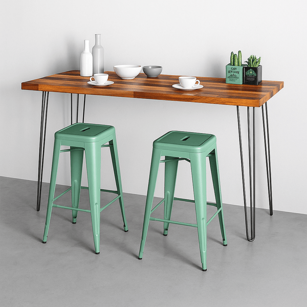 Premium Staved Walnut Breakfast Bar with Black Hairpin Legs (90cm high) - Abode 